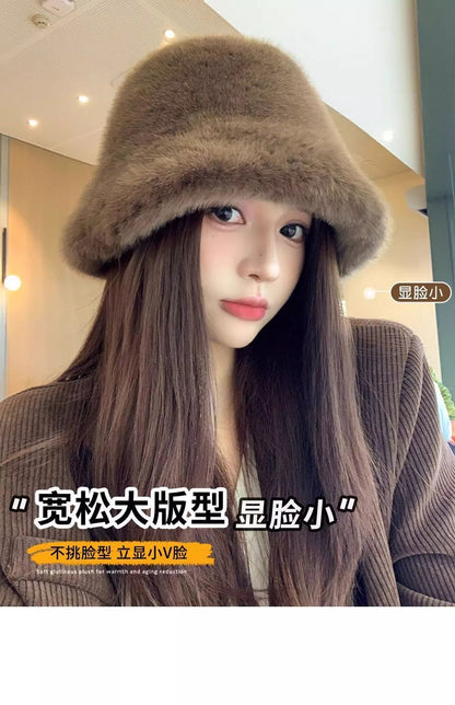 Plush Fisherman Hat for Women, New Autumn/Winter Korean Style, Versatile, Warm, Winter Cold Protection, Ear Protection Bucket Hat