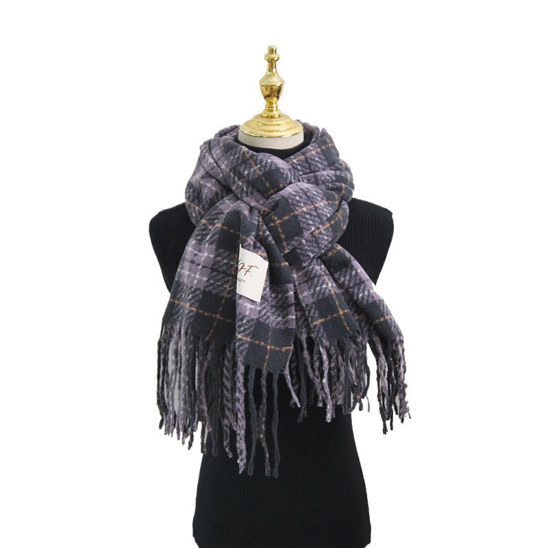 Tonglu Scarf Wholesale Purple Plaid Women's Versatile Faux Cashmere Retro Thickened Scarf Christmas Scarf Christmas Style