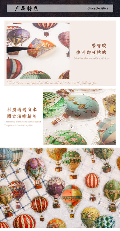 Cross-Border Retro Story Clear Sky Series Hot Air Balloon Background Decoration 20 Pet Retro Handbook Base Stickers