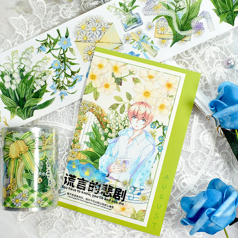 New pet Journal tape flower special material autumn letter simple full roll material shell optical flow hemp Journal tape