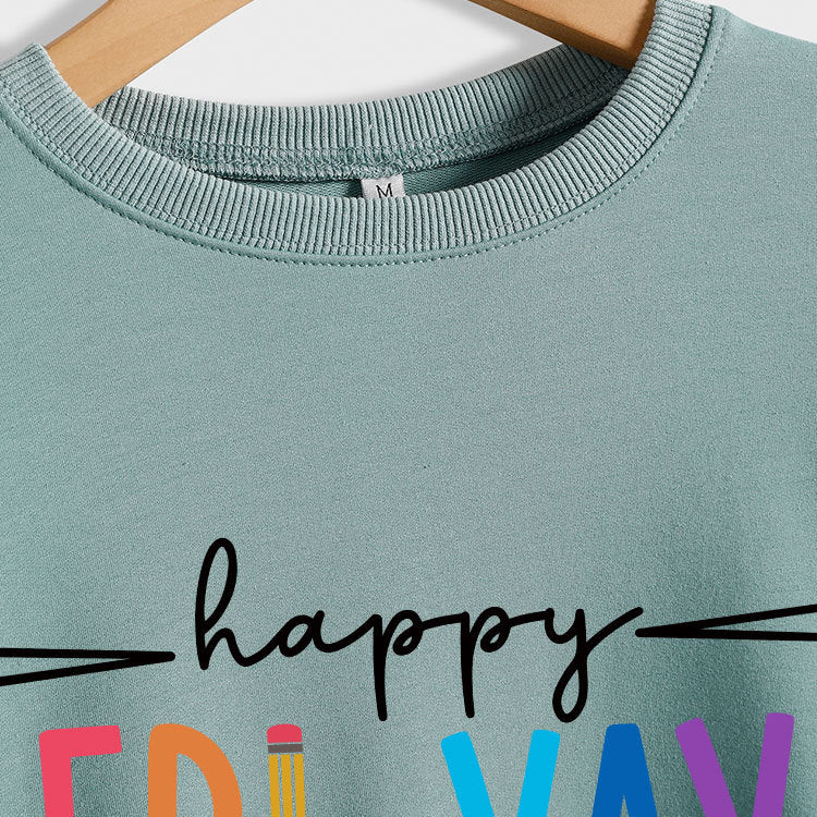 Amazon Ebay Round Neck Sweatshirt Happy Fri Yay Fun Letters Casual Fashion Long-Sleeved Tops in Stock