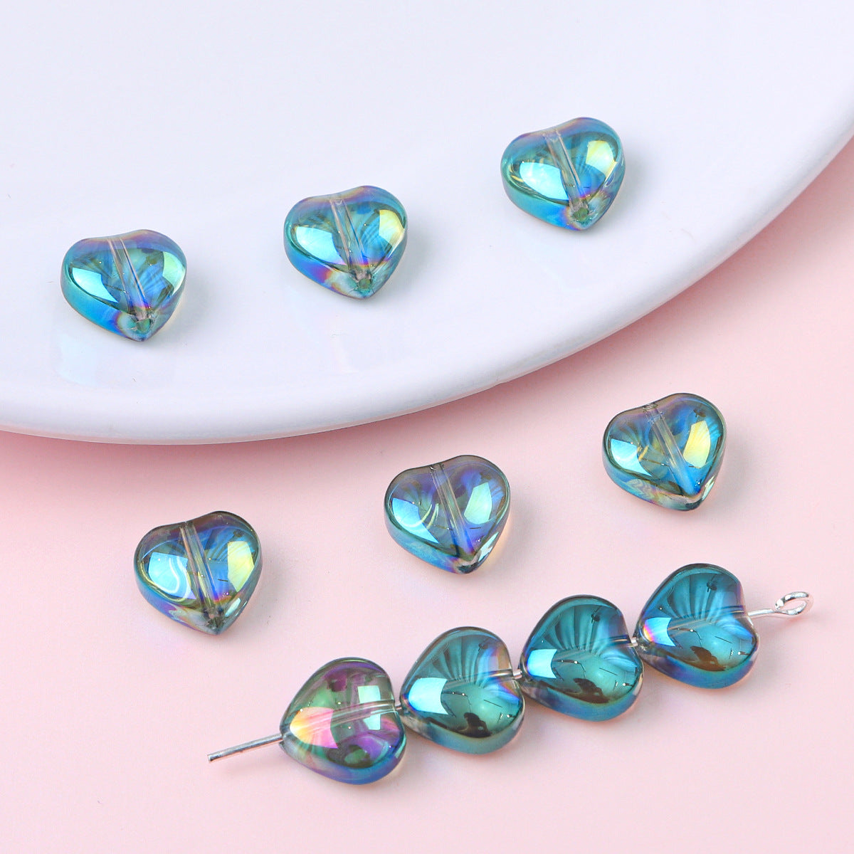 10mm Glass Color-Coated Peach Heart Crystal Beads Loose Beads DIY Handmade Necklace Bracelet Ear Jewelry Manufacturer Direct Sales Wholesale