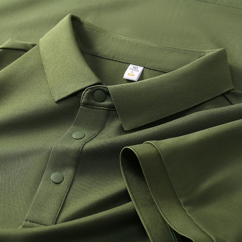 Cross-border Foreign Trade Copper Ammonia Silk T-shirt Men's Business Casual Short-sleeved Summer Gastrodia elata Mulberry Silk Lapel Men's Polo Shirt