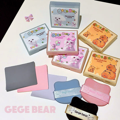 Gogo Bear Cute Cloud Sensing Oil Absorbing Paper Comes with Powder Puff Mirror Oil Skin Non-Removing Makeup Makeup Holding Oil Absorbing Paper