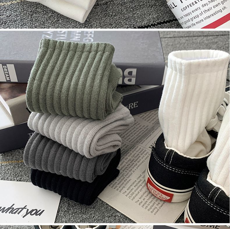 Socks Men's Autumn Spring and Autumn New Solid Color Casual All-match Sports Style Basketball Fashionable Socks Comfortable Men's Mid-tube Socks
