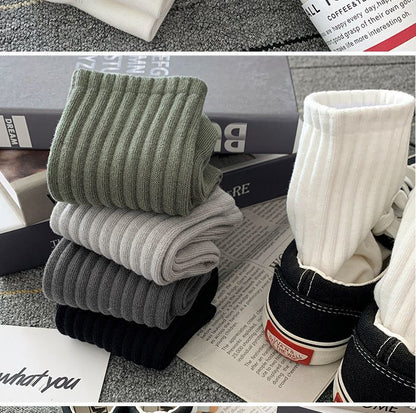 Socks Men's Autumn Spring and Autumn New Solid Color Casual All-match Sports Style Basketball Fashionable Socks Comfortable Men's Mid-tube Socks