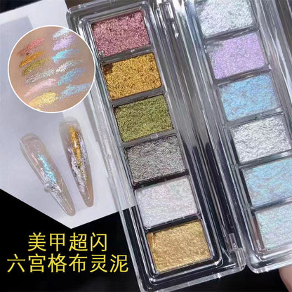 Nail glitter powder cloth spirit mud six palace grid new burst flash solid Maillard starlight ice through DIY nail decorations