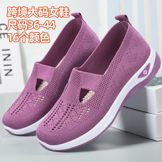 Women's Shoes Cross-Border Large Size Casual Shoes Fly-Knit Breathable Shoes Women's Lightweight and Comfortable Mesh Shoes Soft Sole Shallow Shoes