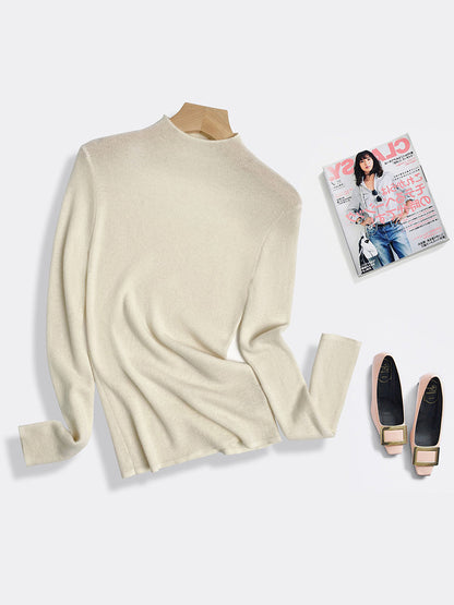 Machine Washable 100% Superfine Wool Sweater for Women Autumn and Winter New Loose Half Turtleneck Knitted Bottoming Sweater for Women