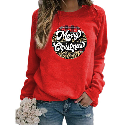 Amazon cross-border foreign trade Christmas Merry Christmas printed round neck long sleeve women's sweater European size