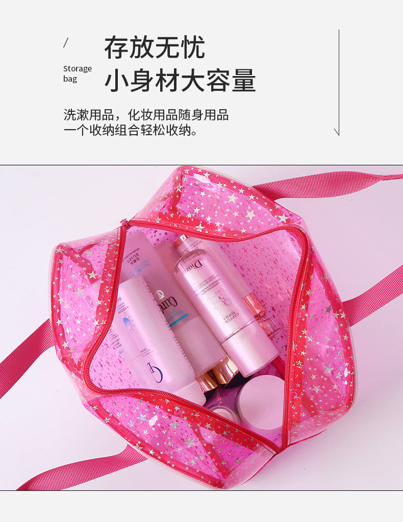 New Pvc Toiletry Makeup Brush Travel Zipper Tote Bag Cosmetic Small Star Makeup Bag Convenient and Large Capacity