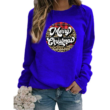 Amazon cross-border foreign trade Christmas Merry Christmas printed round neck long sleeve women's sweater European size