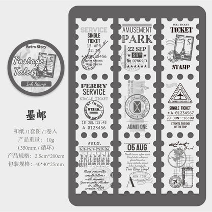 Retrostory Postmark Illustrated Retro Style Long Stamps 6 Types Journal Material Collage Base Pet Washi Tape