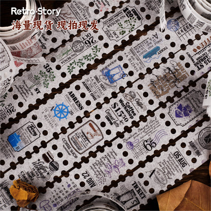 Retrostory Postmark Illustrated Retro Style Long Stamps 6 Types Journal Material Collage Base Pet Washi Tape