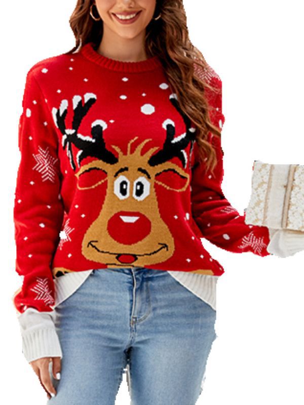 Amazon European and American Cartoon Elk Christmas Sweater Autumn and Winter 2023 New Foreign Trade Casual Round Neck Knitted Top