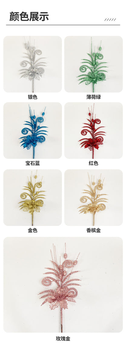 Cross-border sheep Christmas tree corner hollow gold pink flower berry insert simulation beauty leaf Christmas ball gold pink flower ornament