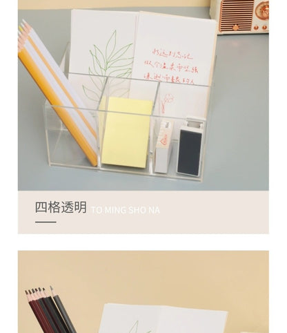 Multi-Grid Pen Holder Storage Box Makeup Brush Storage Tube Nordic Style Student Desktop Transparent Simple Style Solid Color Pen Holder