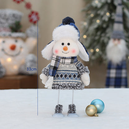 Cross Border Christmas Decorations Ski Snowman Doll Desktop Doll Blue Gauge Fabric Christmas Iron Feet Snowman Ornaments