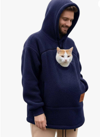 2025 New European and American Polar Fleece Pet-In-One Men's and Women's Trendy Hooded Loose Casual Warm Sweatshirt