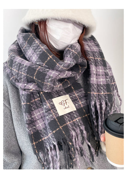 Women's scarf winter New Winter high-grade cashmere-like shawl Korean style versatile purple thick warm scarf