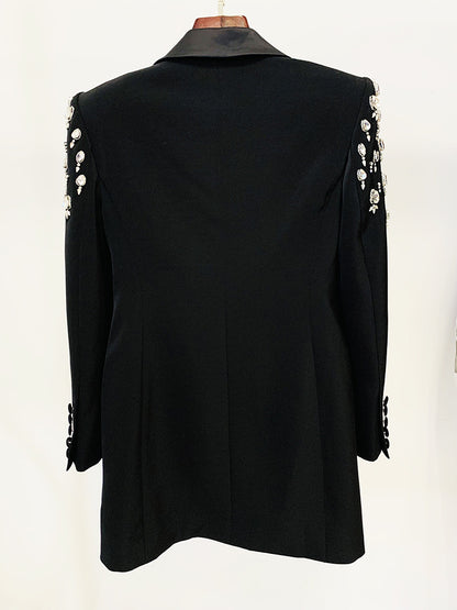 In Stock 2026 Early Autumn European and American Celebrity Fashion Handmade Beaded and Diamond-Encrusted Slim Long Blazer