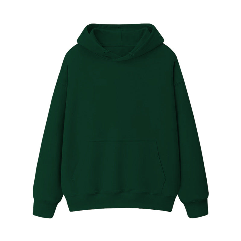 Fleece-lined thick loose hooded sweater women's autumn and winter warm top student couple wear solid color coat foreign trade women's clothing