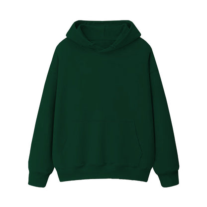 Fleece-lined thick loose hooded sweater women's autumn and winter warm top student couple wear solid color coat foreign trade women's clothing