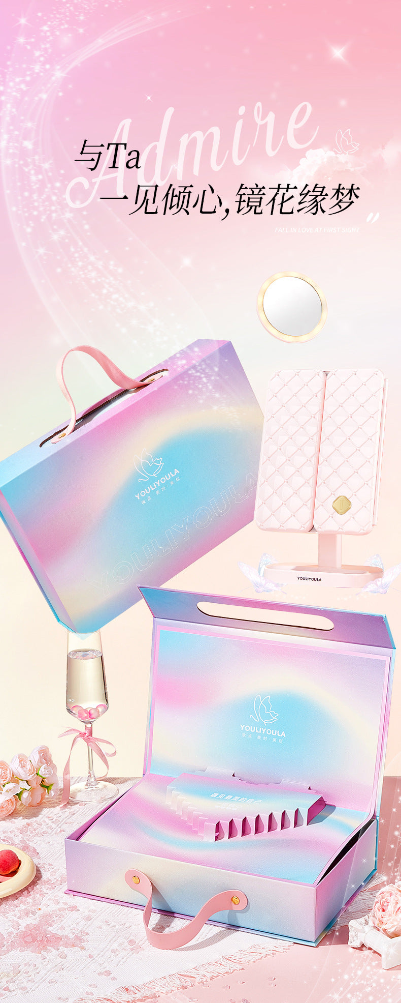 Led Makeup Mirror with Lamp Desktop Desktop Makeup Shell Mirror Holiday Gift for Girlfriend Dressing Mirror