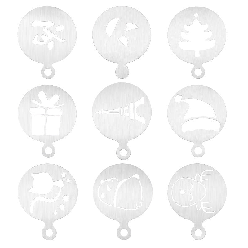 Factory Direct sales Christmas creative stainless steel coffee Garland piece mold portable coffee milk bubble spray flower printing template