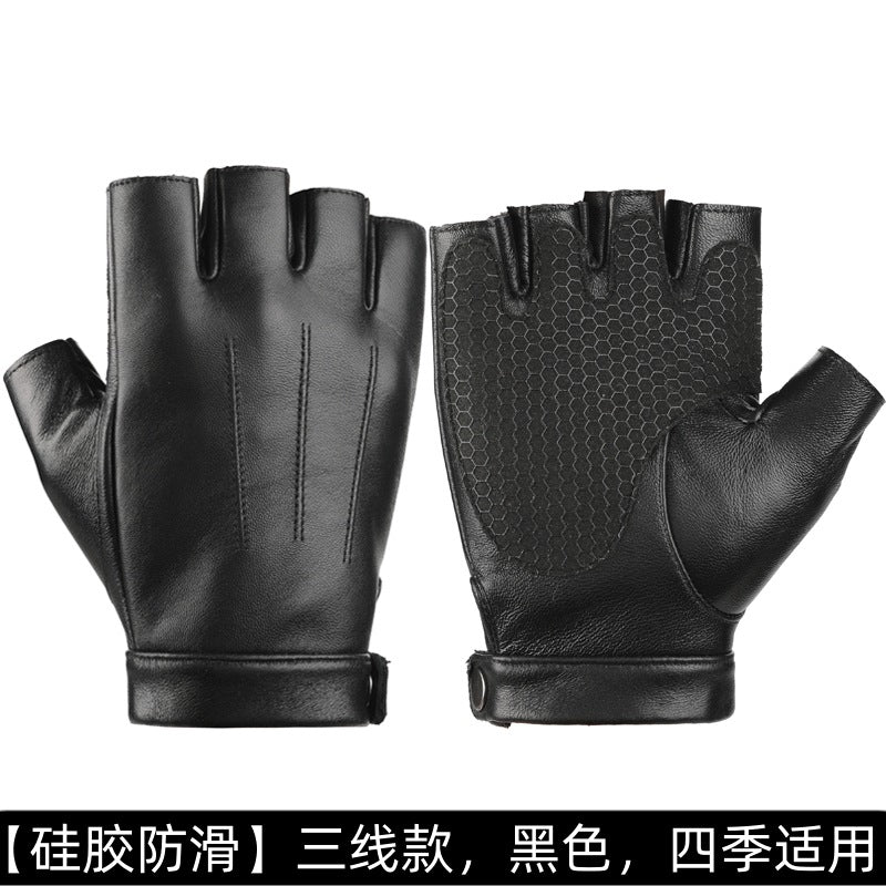 Motorcycle Sheepskin Half-Finger Gloves Men's Summer Thin Driving and Cycling Motorcycle Outdoor Riding Fitness Tactical Fingerless