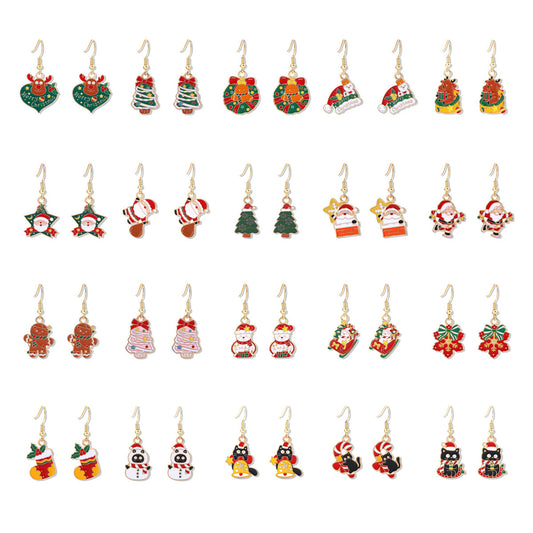Cross-border personality Christmas series elk gingerbread earrings European and American cartoon oil Santa Claus earrings
