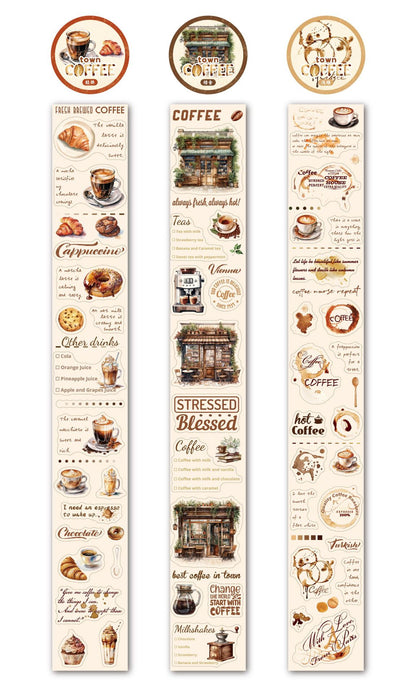 Carefully Selected Coffee Town Retro Series Die-Cut Scenery Washi Tape Creative DIY Background Stickers Journal Pet Tape