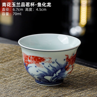 Yuerui Ceramic New Blue and Flower Tea Cup Underglaze Color Retro Yulan Cup Bowl of Kung Fu Tea Zen Tea Master Cup
