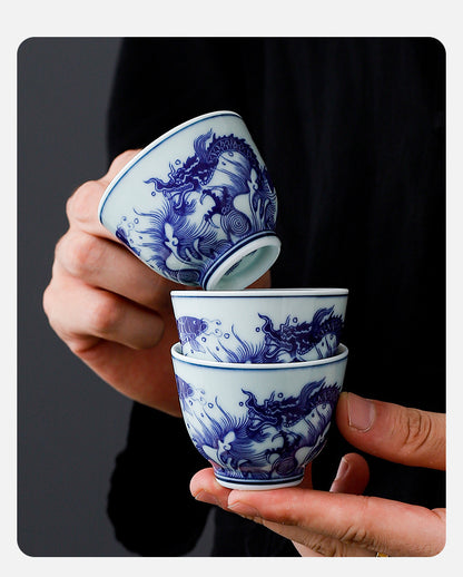 Yuerui Ceramic New Blue and Flower Tea Cup Underglaze Color Retro Yulan Cup Bowl of Kung Fu Tea Zen Tea Master Cup
