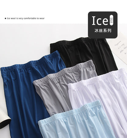 Ice Silk Pajamas Men's Summer Home Shorts Ultra-Thin Breathable Silk Home Pants Large Size Five-Point Pants Can Be Worn Outside