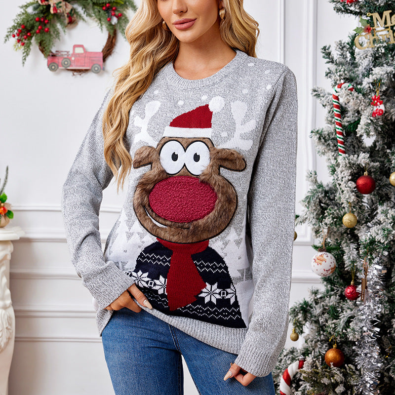 European and American Amazon Explosions Loose Casual Parent-Child Knitwear Autumn and Winter Colorful Light Grey Pullover Christmas Sweater