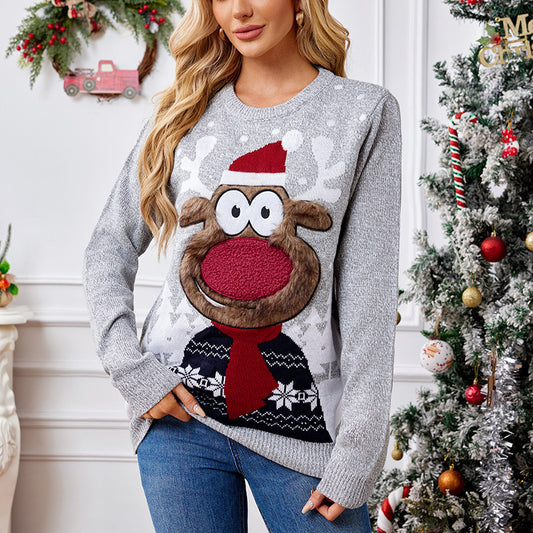 European and American Amazon Explosions Loose Casual Parent-Child Knitwear Autumn and Winter Colorful Light Grey Pullover Christmas Sweater