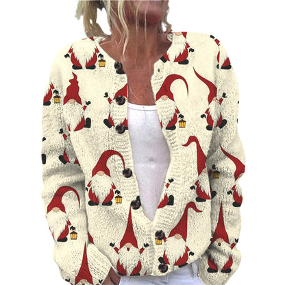 Ll-Yk1 Halloween Cardigan Round Neck Long-Sleeved 3D Printed Sweater European and American Cross-Border Casual Women's Clothing Amazon Theme