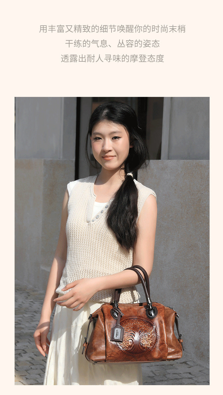 2025 New Chinese Style Retro European and American Style Bag Fashion Embossed Gradient Color Hand-Held Crossbody Pillow Women's Bag