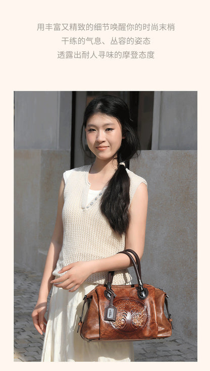 2025 New Chinese Style Retro European and American Style Bag Fashion Embossed Gradient Color Hand-Held Crossbody Pillow Women's Bag