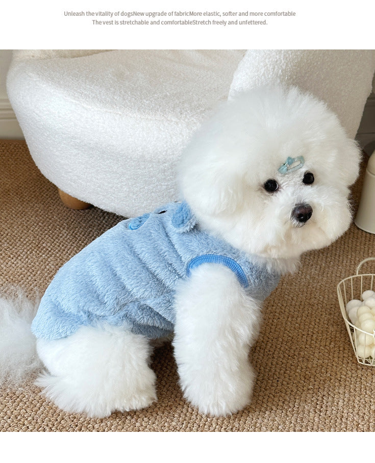 Winter New Ins Style fleece-lined Warm Pet Dog Cat Clothes Teddy Bixiong VIP Cartoon Embroidered Vest
