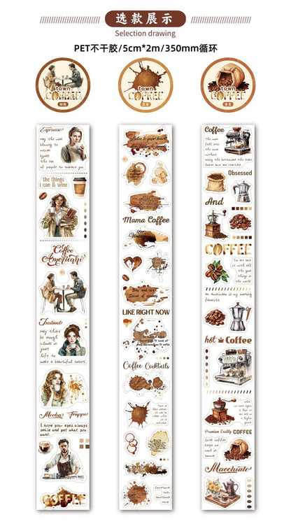 Carefully Selected Coffee Town Retro Series Die-Cut Scenery Washi Tape Creative DIY Background Stickers Journal Pet Tape