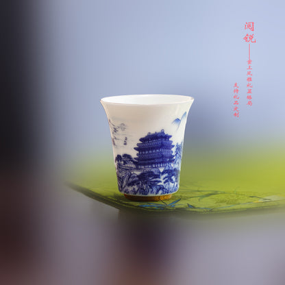 Blue and White Porcelain Master Cup, Light Luxury Fragrance Cup, Souvenir from the Four Great Towers and Scenic Tourist Attractions, Gift Tea Cup