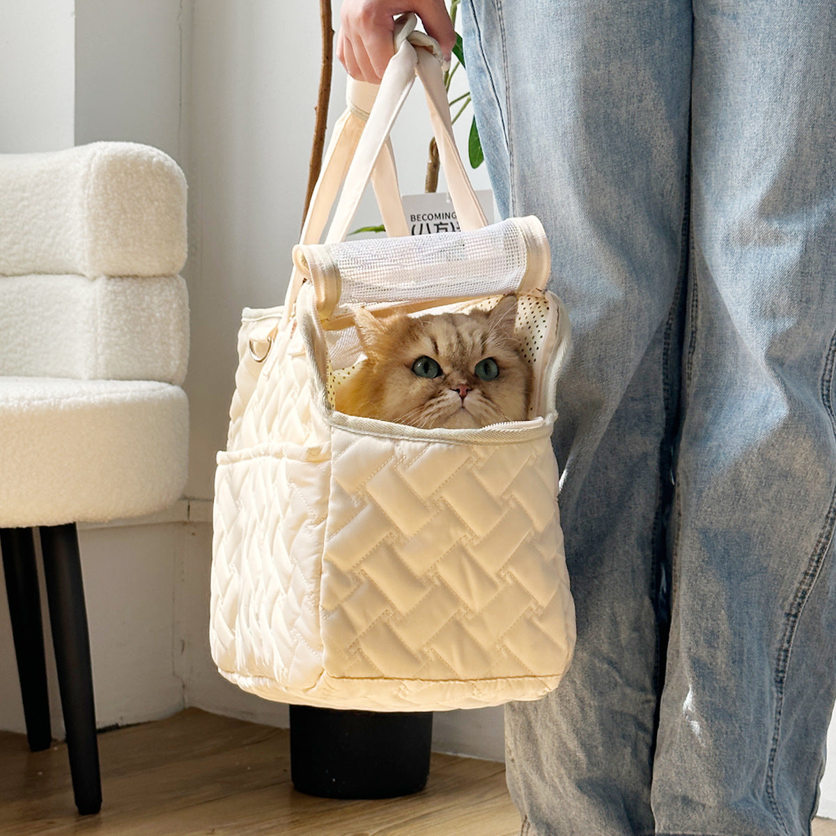Cat Bag Outgoing Portable Breathable Shoulder Breathable Small Dog Bag Portable Lightweight Canvas Cat Pet Crossbody Backpack