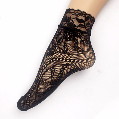 Summer Small Mesh Lace Short Net Socks Breathable Short Stockings Invisible Socks plus size Black Pearl Short Socks