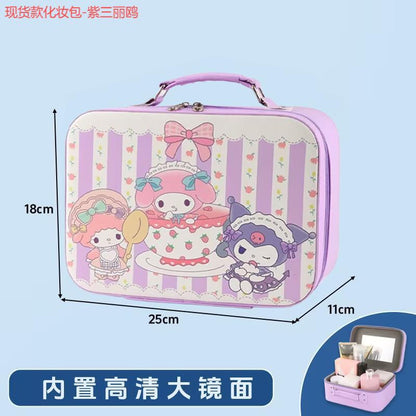 Leather Ready-Made Cartoon Makeup Case with Mirror, Makeup Bag with a High-End Feel, Multifunctional Storage Bag, Large Capacity Wholesale