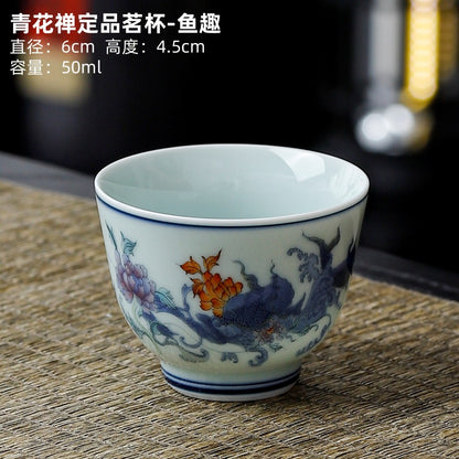 Yuerui Ceramic New Blue and Flower Tea Cup Underglaze Color Retro Yulan Cup Bowl of Kung Fu Tea Zen Tea Master Cup