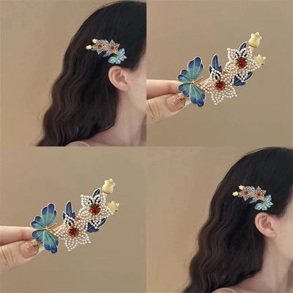 Antique Style Burned Blue Cloud Pearl Hairpin New Chinese Tassel Side Clip Advanced Sense Clip Hair Accessories Headwear Hair Clip