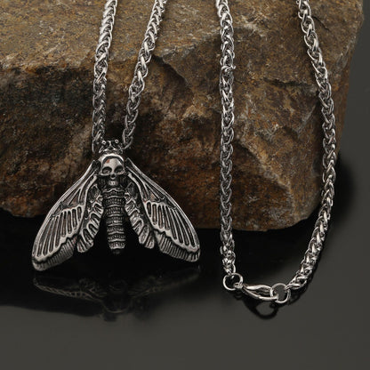 Foreign Trade Hot-Selling Retro Viking Death Skull Moth Pendant Necklace Gothic Decorations Party Accessories Wholesale