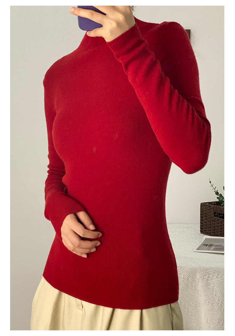 Machine Washable 100% Superfine Wool Sweater for Women Autumn and Winter New Loose Half Turtleneck Knitted Bottoming Sweater for Women
